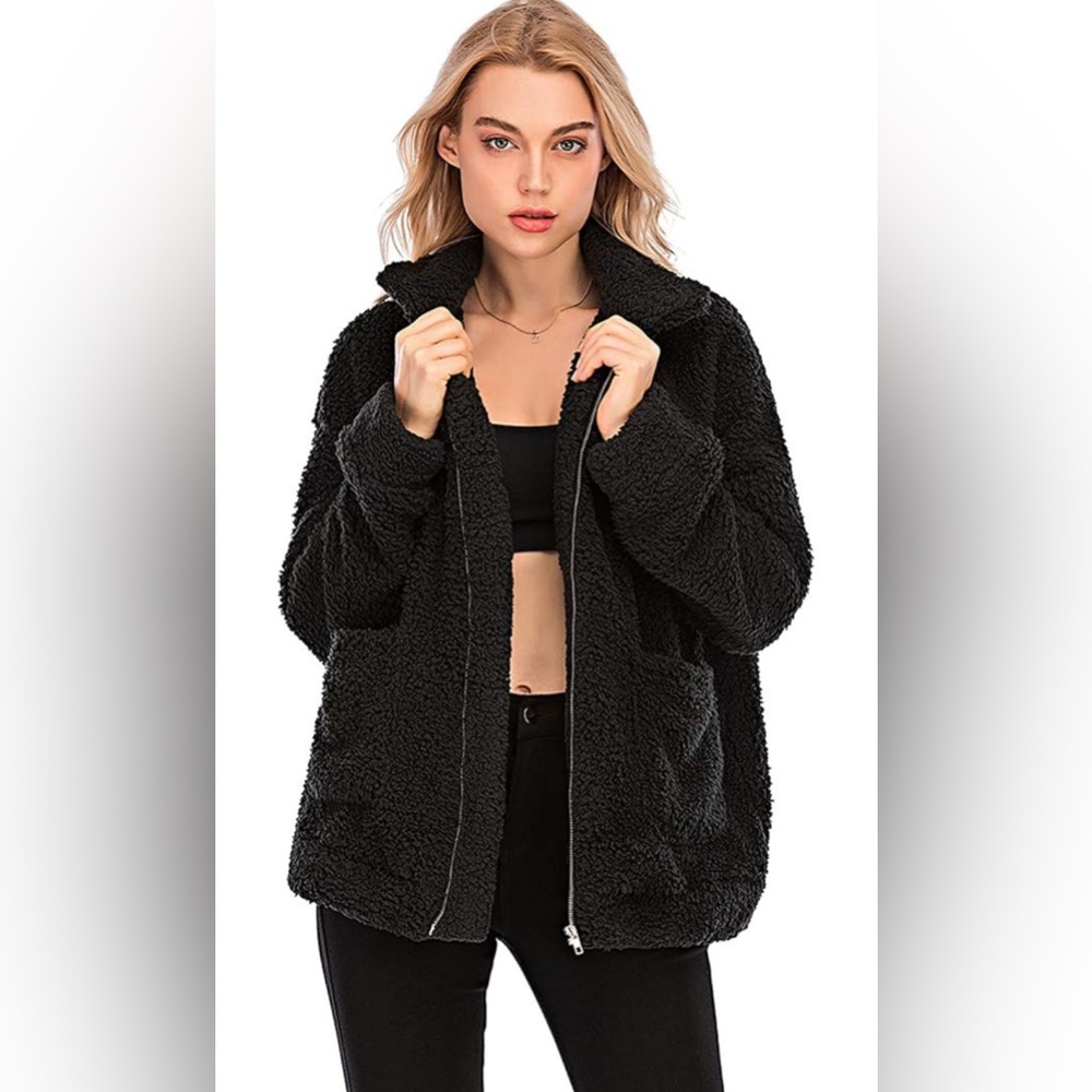 Casual Fleece Fuzzy Faux Shearling Warm Oversized Outwear Jacket Shaggy Coat - Picture 4 of 10